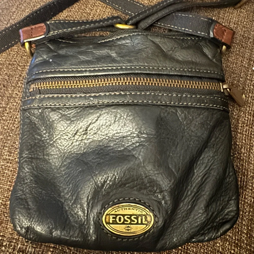 Fossil Black and Brown Leather Bag with Gold Accents